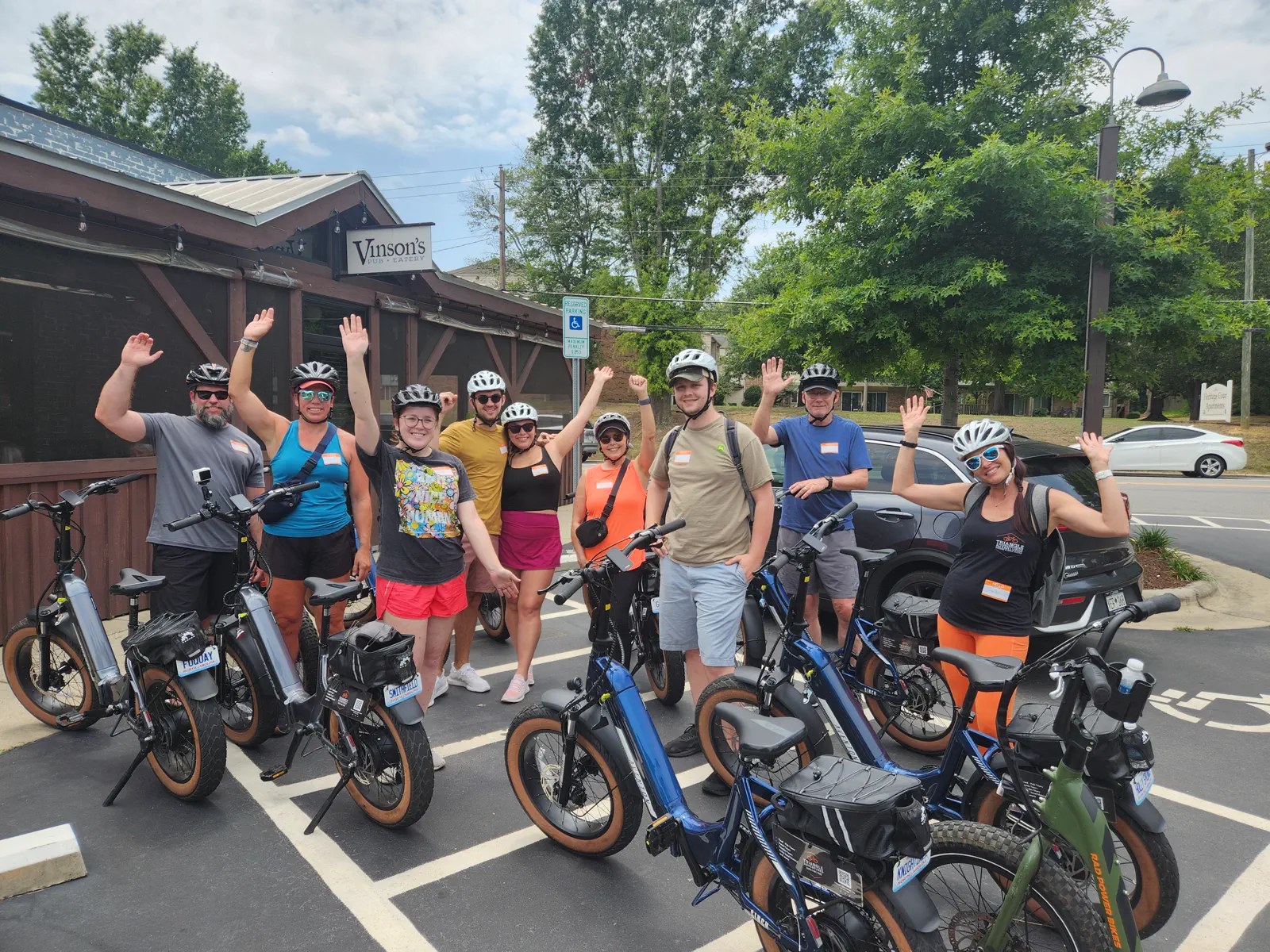 E-bike riders taking a break during the food tour