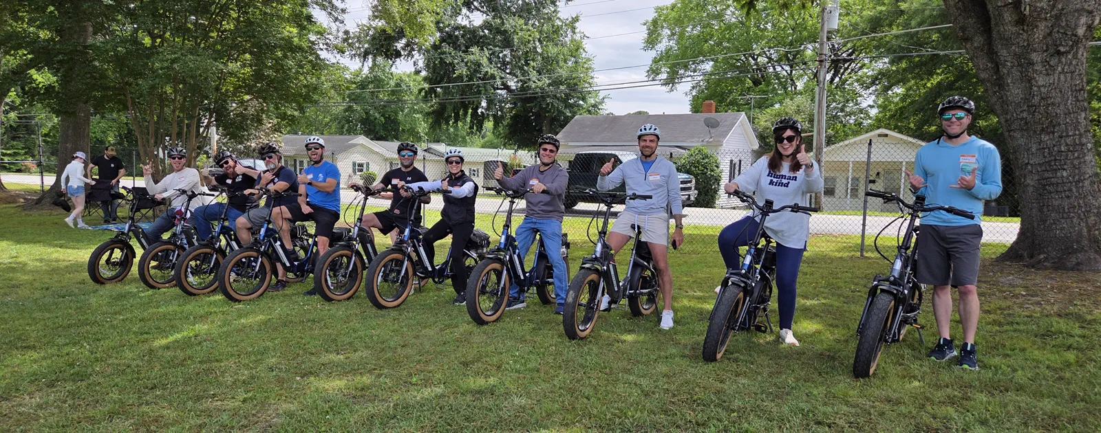 Guests enjoying the Raleigh area food and drinks e-bike tour